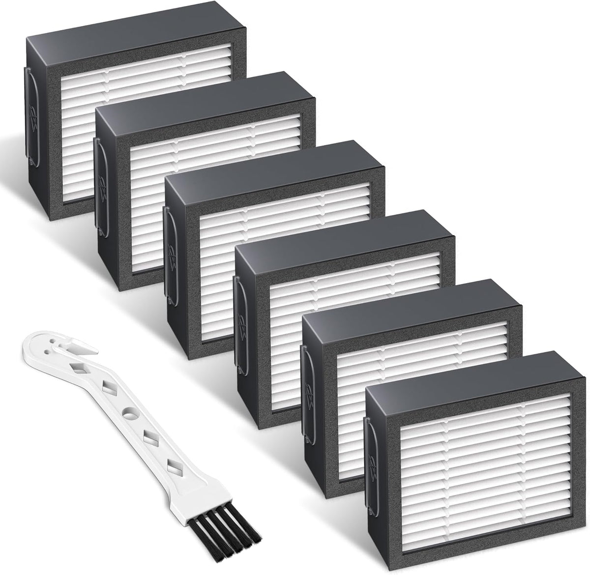 Filters Replacement for i-Robot Roomba E I &amp; J Series i1+ i3 i3+ i4 i5/plus i6 i6+ i7 i7+/plus i8 i8+ E5 E6 E7 Vacuum Cleaner parts 4639161,6 Pack High Efficiency Filters+1 Cleaning Brush