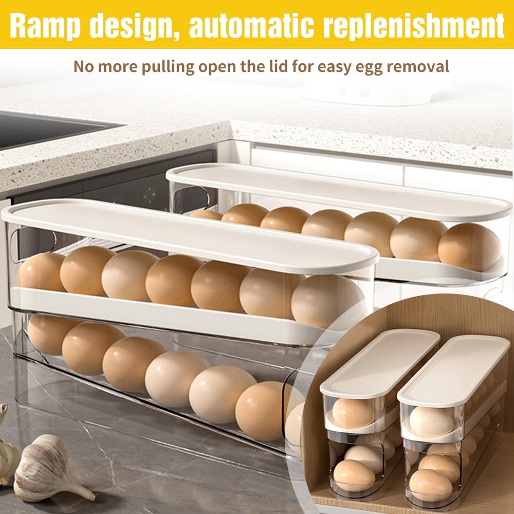 Automatic Rolling Egg Holder 14 Egg Dispenser Plastic Fridge Organizer Double Layer Egg Rack