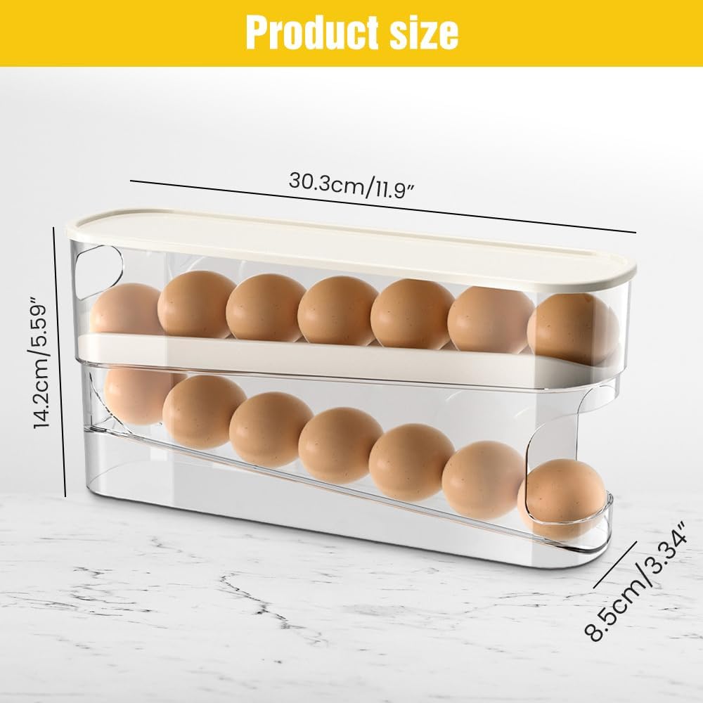 Automatic Rolling Egg Holder 14 Egg Dispenser Plastic Fridge Organizer Double Layer Egg Rack
