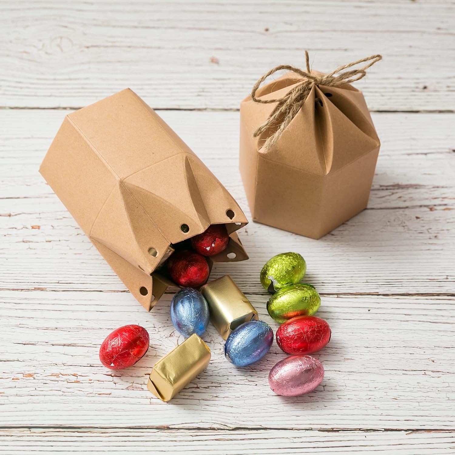 9 Pack Kraft Paper Gift Boxes with Jute String for Treats Party Wedding Favors
