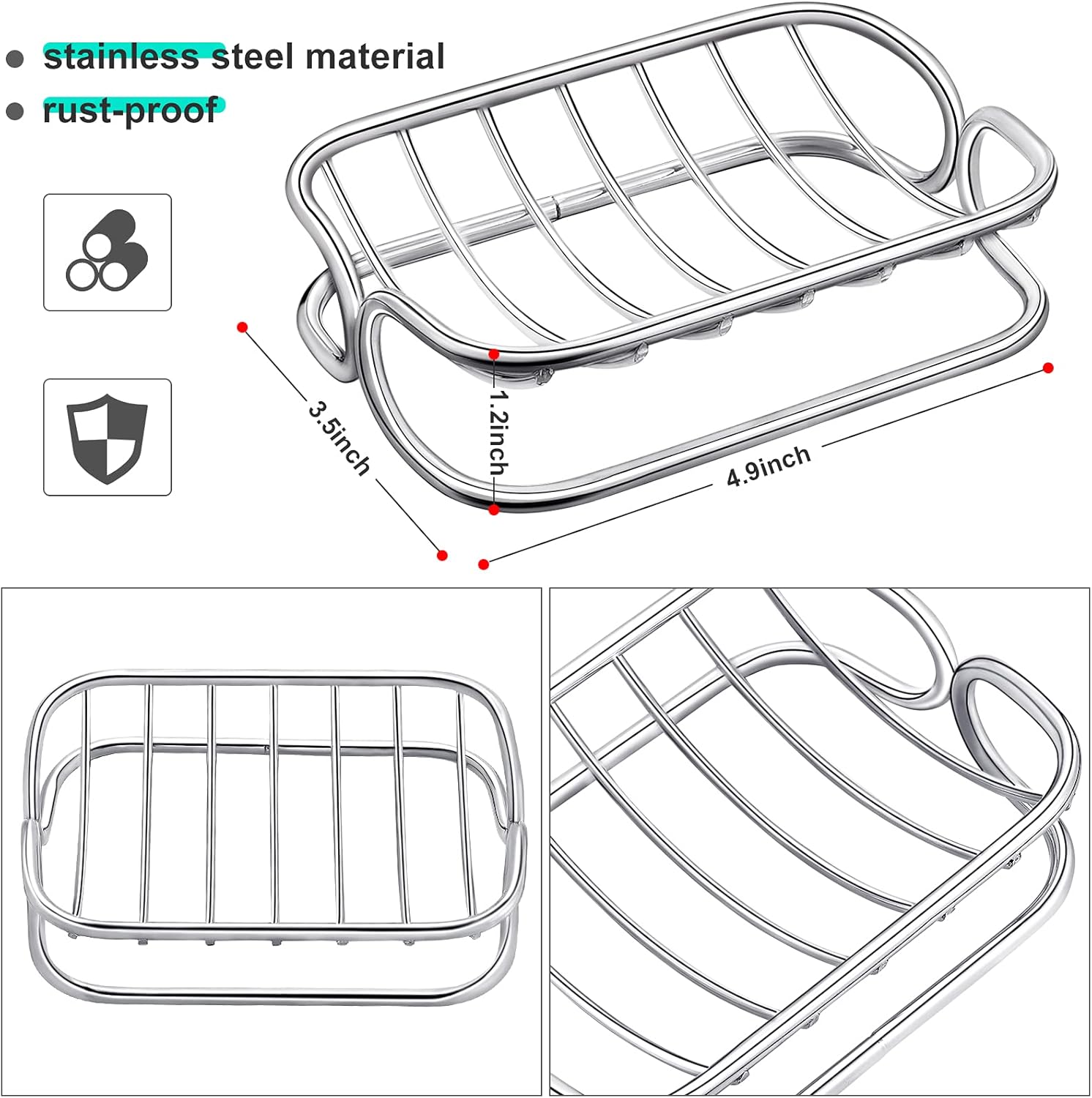 Silver Self-Draining Soap Dish for Bathroom & Shower - 1 Piece