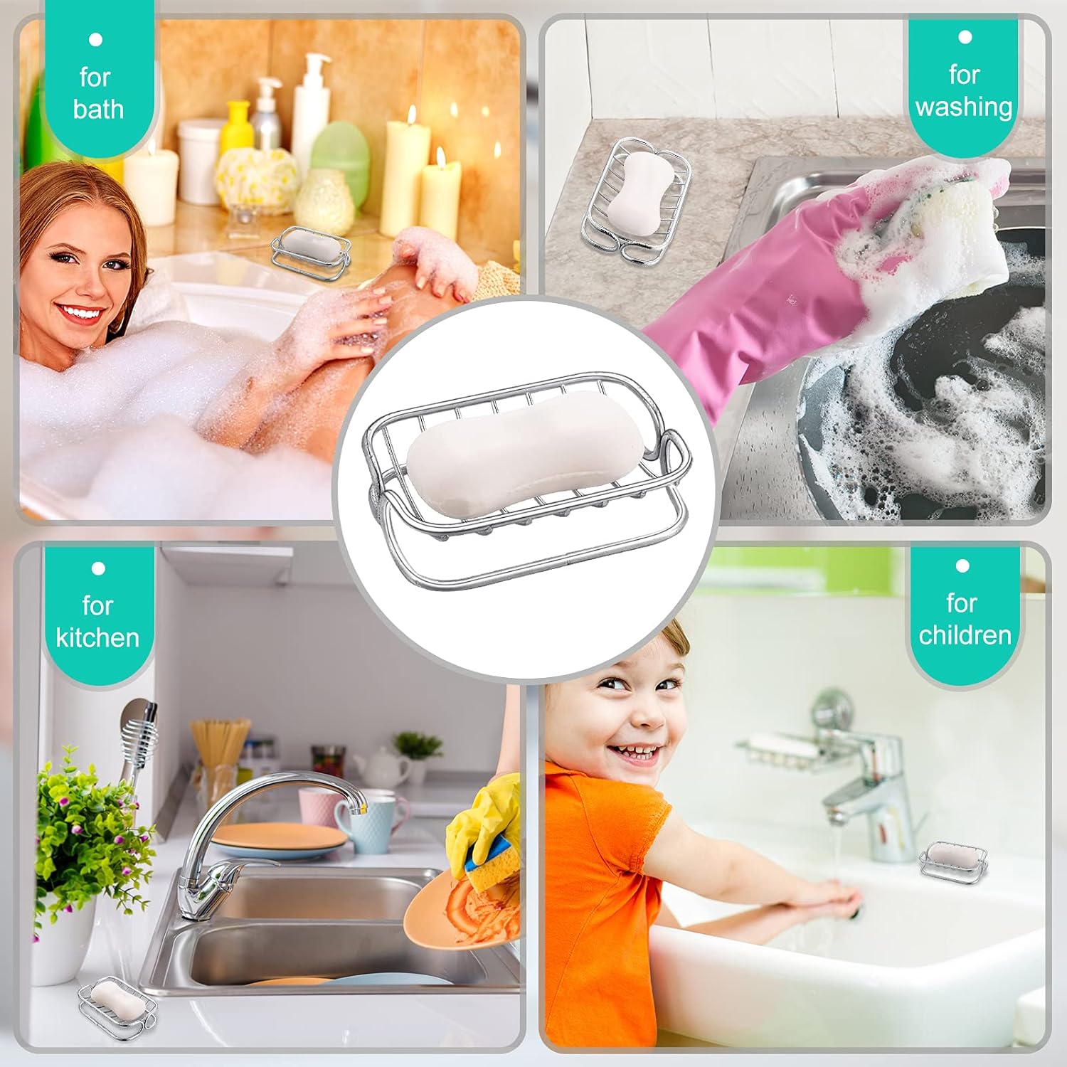 Silver Self-Draining Soap Dish for Bathroom & Shower - 1 Piece