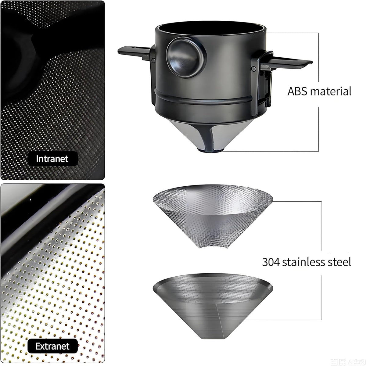Reusable Stainless Steel Pour Over Coffee Dripper Filter Holder for Sustainable Slow Coffee at Home & Travel Black