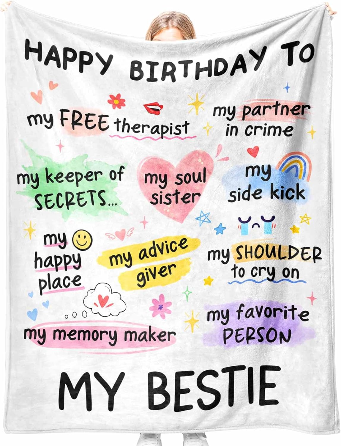 Best Friend Bestie Birthday Gifts for Women, Soft Flannel Blanket, Friend Birthday Gifts for Women Friendship, Happy Bday for Bestie BFF, 50'' x 60''