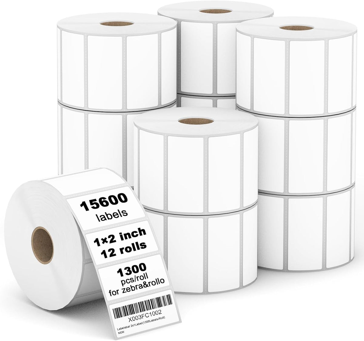 【15600 Labels/12 Rolls】 3-Proof 1" Core  2" x 1" Direct Thermal Label (51mm x 25mm) Multipurpose Shipping Address Barcodes Labels Compatible for Zebra &amp; Rollo Desktop Label Printer
