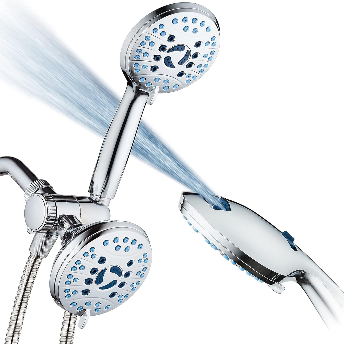 AquaCare As-Seen-On-TV High Pressure 48-setting Rain &amp; Handheld 3-way Shower Head Combo - Anti-clog Nozzles/Tub, Tile &amp; Pet Power Wash/Extra Long 6 ft. Hose/All Chrome Finish
