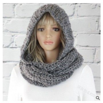Women Winter Hooded Knit Scarf - Warm Solid Color Cape Scarf Wrap with Hood - Soft Acrylic Winter Neck Warmer for Cold Weather - Beige