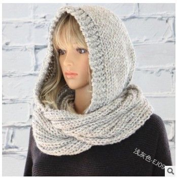 Women Winter Hooded Knit Scarf - Warm Solid Color Cape Scarf Wrap with Hood - Soft Acrylic Winter Neck Warmer for Cold Weather - Beige