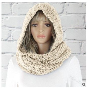 Women Winter Hooded Knit Scarf - Warm Solid Color Cape Scarf Wrap with Hood - Soft Acrylic Winter Neck Warmer for Cold Weather - Yellow