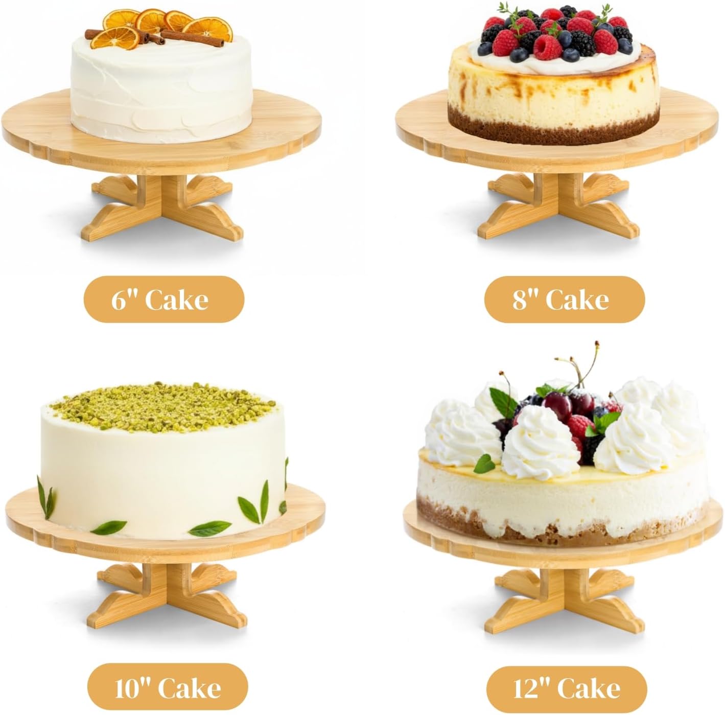 12 Inch Bamboo Cake Stand, One-Tier Wedding Cupcake Holder, Rustic Dessert Riser with Anti-Slip Pads, Pedestal Plate for Birthday, Tea Party, Baby Shower