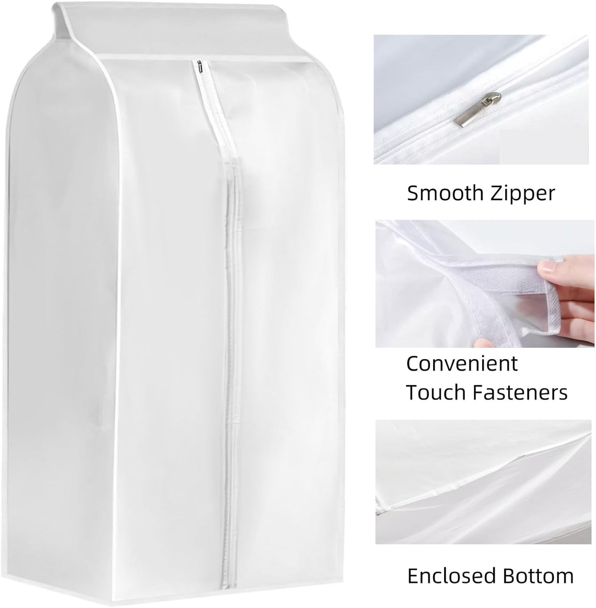 4 Pack Hanging Garment Bags, 43" 35" Long Large Closet Clothes Protector with Zipper, Plastic Jackets Storage Rack Cover for Shirt Suits Coat Dress, Bottom Enclosed (Rack not included)