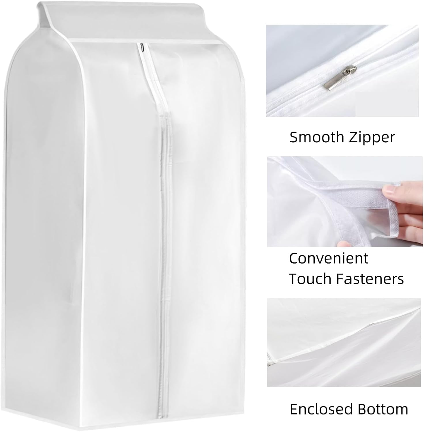 4 Pack Hanging Garment Bags, 43" 35" Long Large Closet Clothes Protector with Zipper, Plastic Jackets Storage Rack Cover for Shirt Suits Coat Dress, Bottom Enclosed (Rack not included)