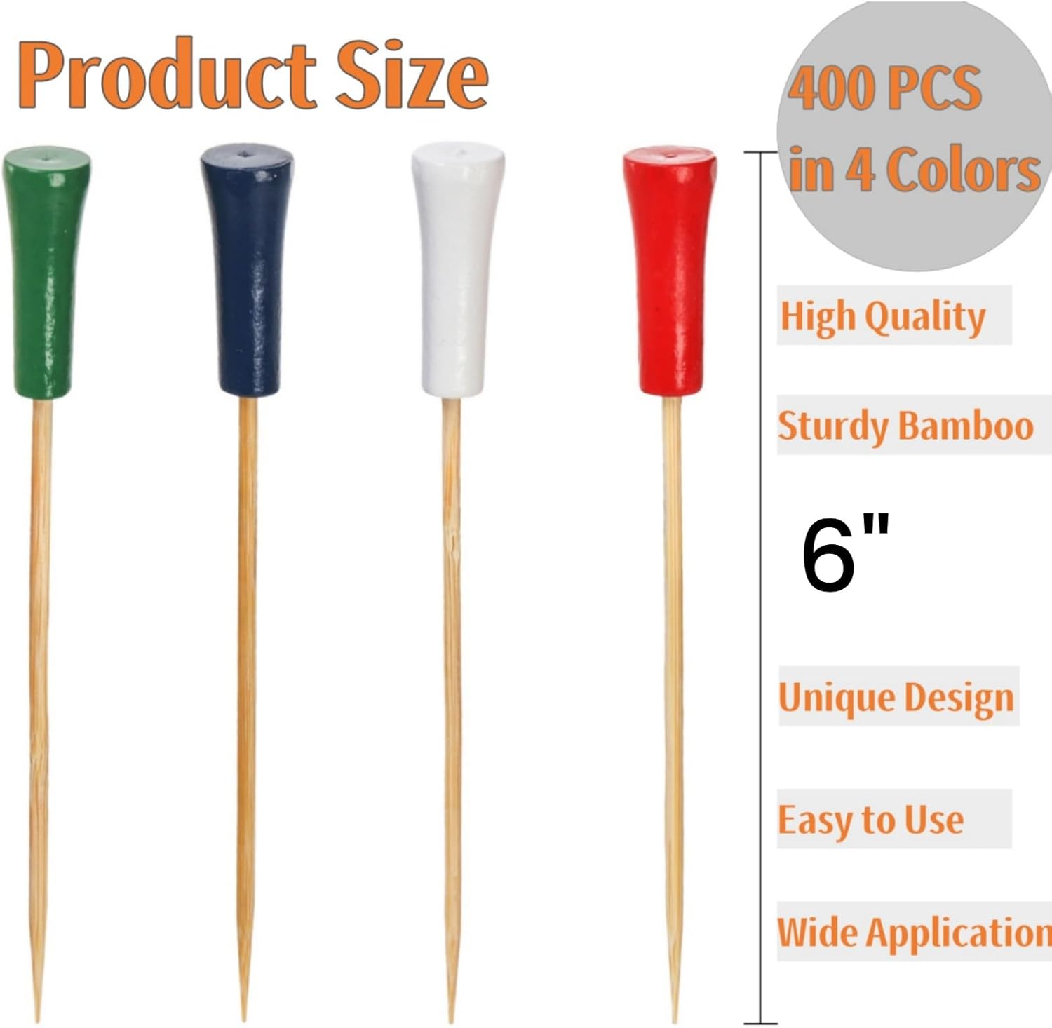 400 Pcs Golf Picks, 6" Cocktail Fruit Tee Toothpicks for Appetizers, Bamboo Themed Sandwich Skewers, End Charcuterie Stick Catered Events Buffet Party Decoration, Multicolor