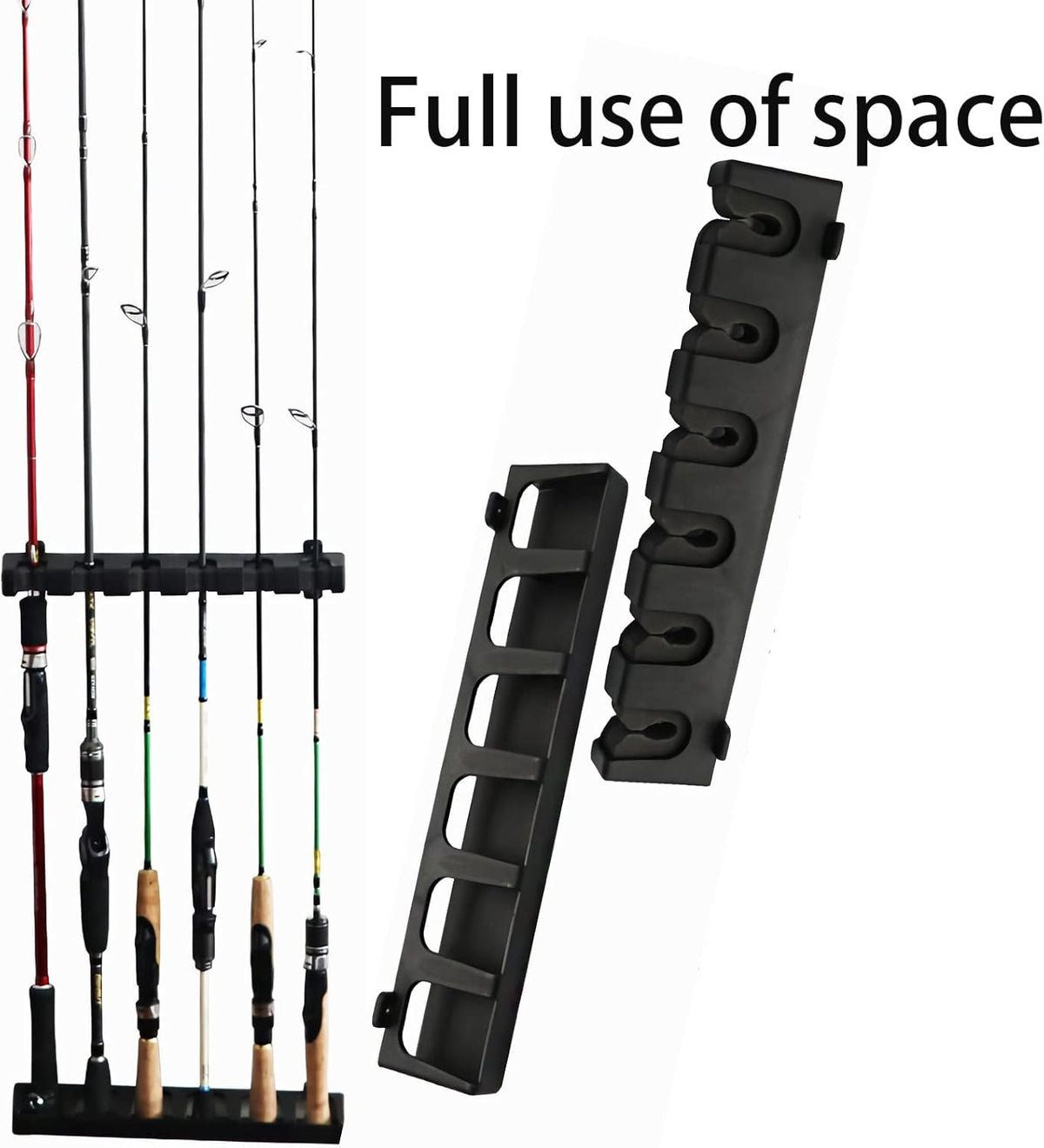 Vertica Fishing Rod Holders, Wall-Mounted – Racks, Pole Holders,Fishing Rack,Store 6 Rods or Combos in 12.6 Inches, for Garage & Boat, 1 Pair Black (Vertica)