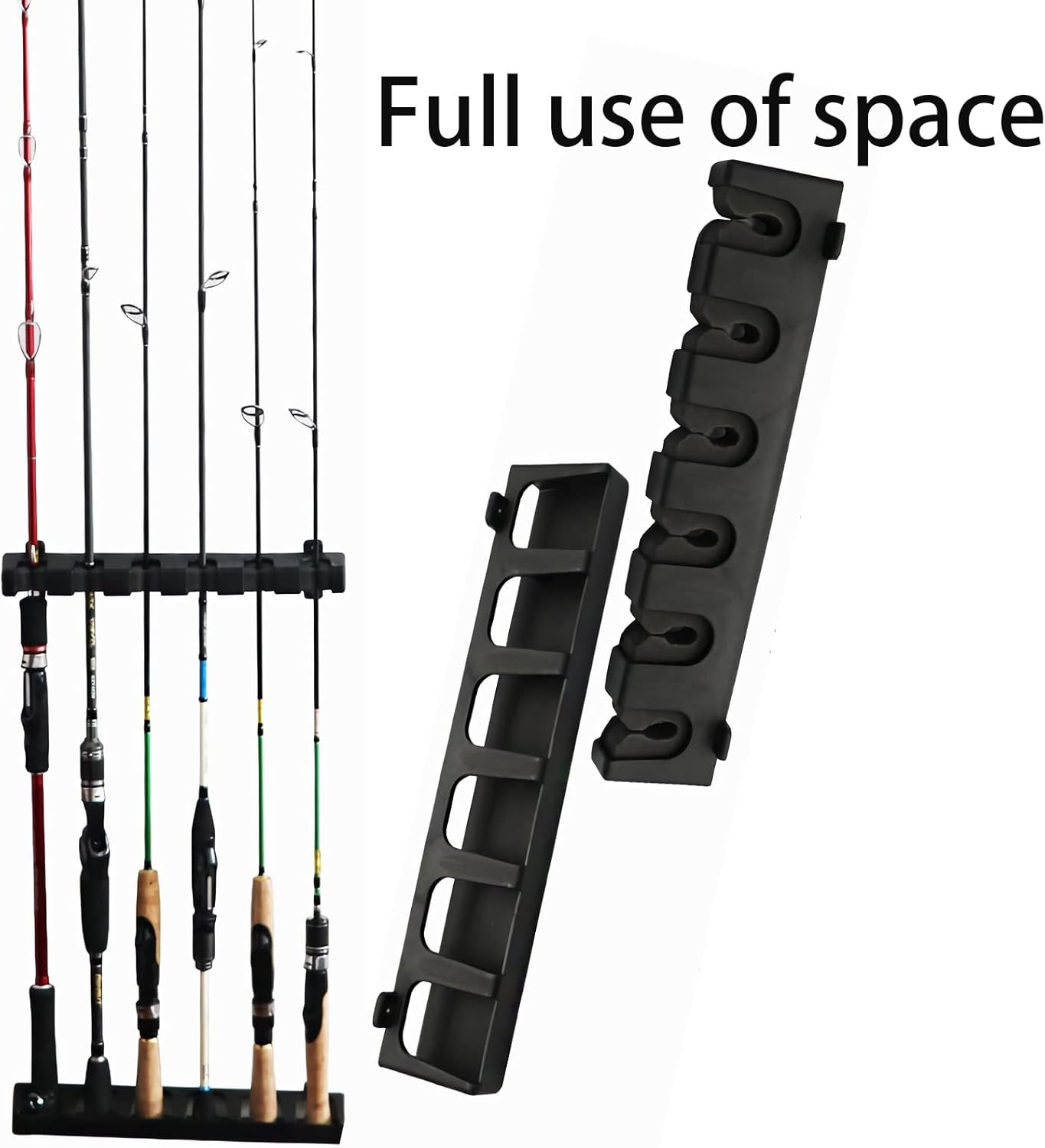 Vertica Fishing Rod Holders, Wall-Mounted – Racks, Pole Holders,Fishing Rack,Store 6 Rods or Combos in 12.6 Inches, for Garage & Boat, 1 Pair Black (Vertica)