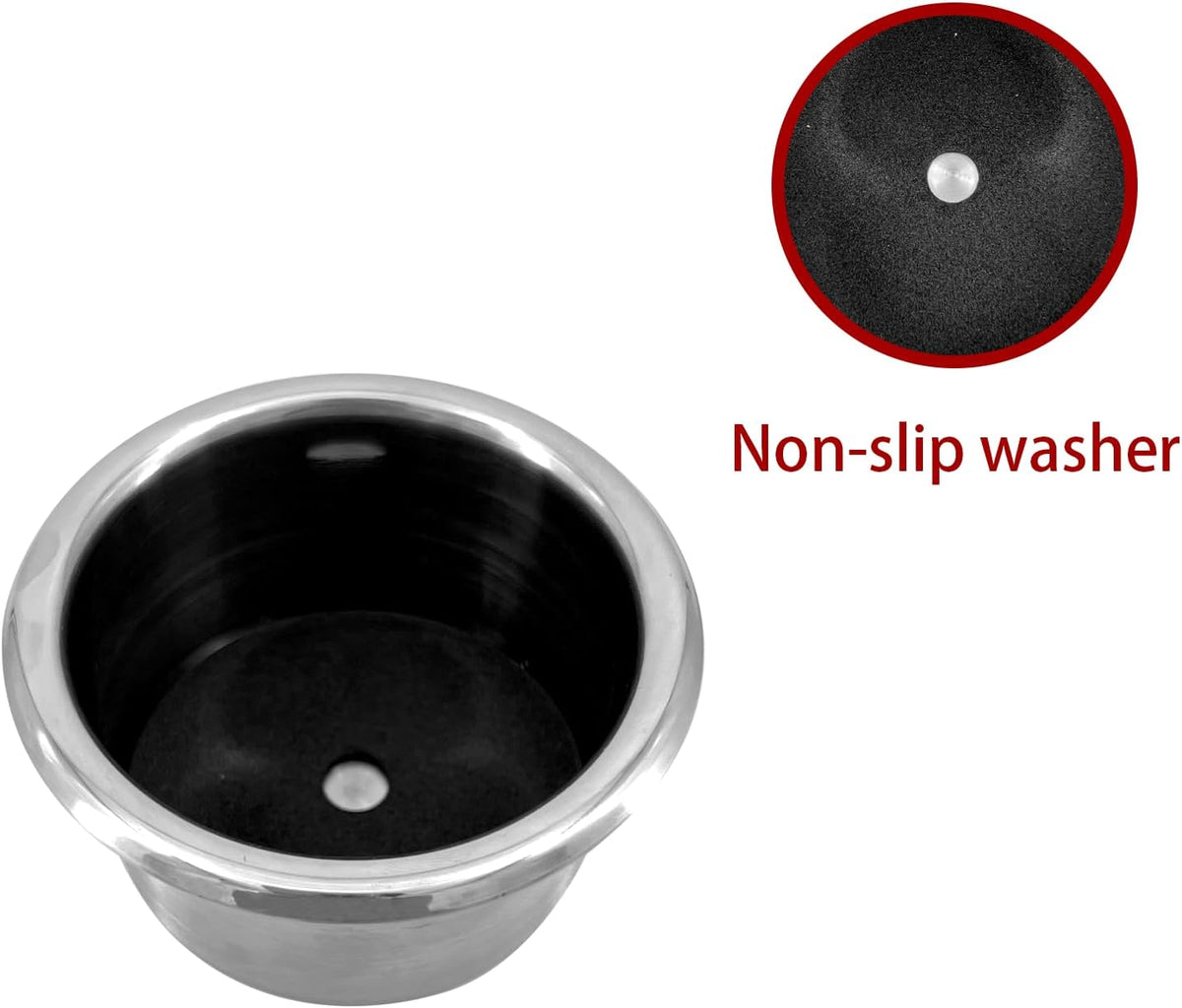 2Pcs 3" Stainless Steel Drop-in Anti-Spill Cup Holder with Non-Slip Washer,Heavy Duty Poker Table Inserts Fits Standard Soda Can for Desk, Boats, RV Cars & Trucks silver
