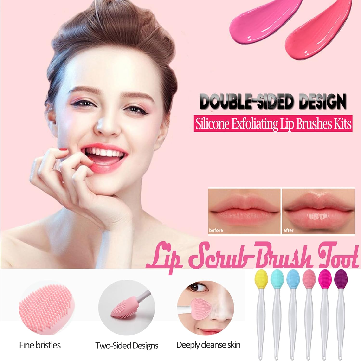 12PCS Lip Scrub Brush Tool,Double-Sided Silicone Exfoliating Lips Brushes Fuller Healthy