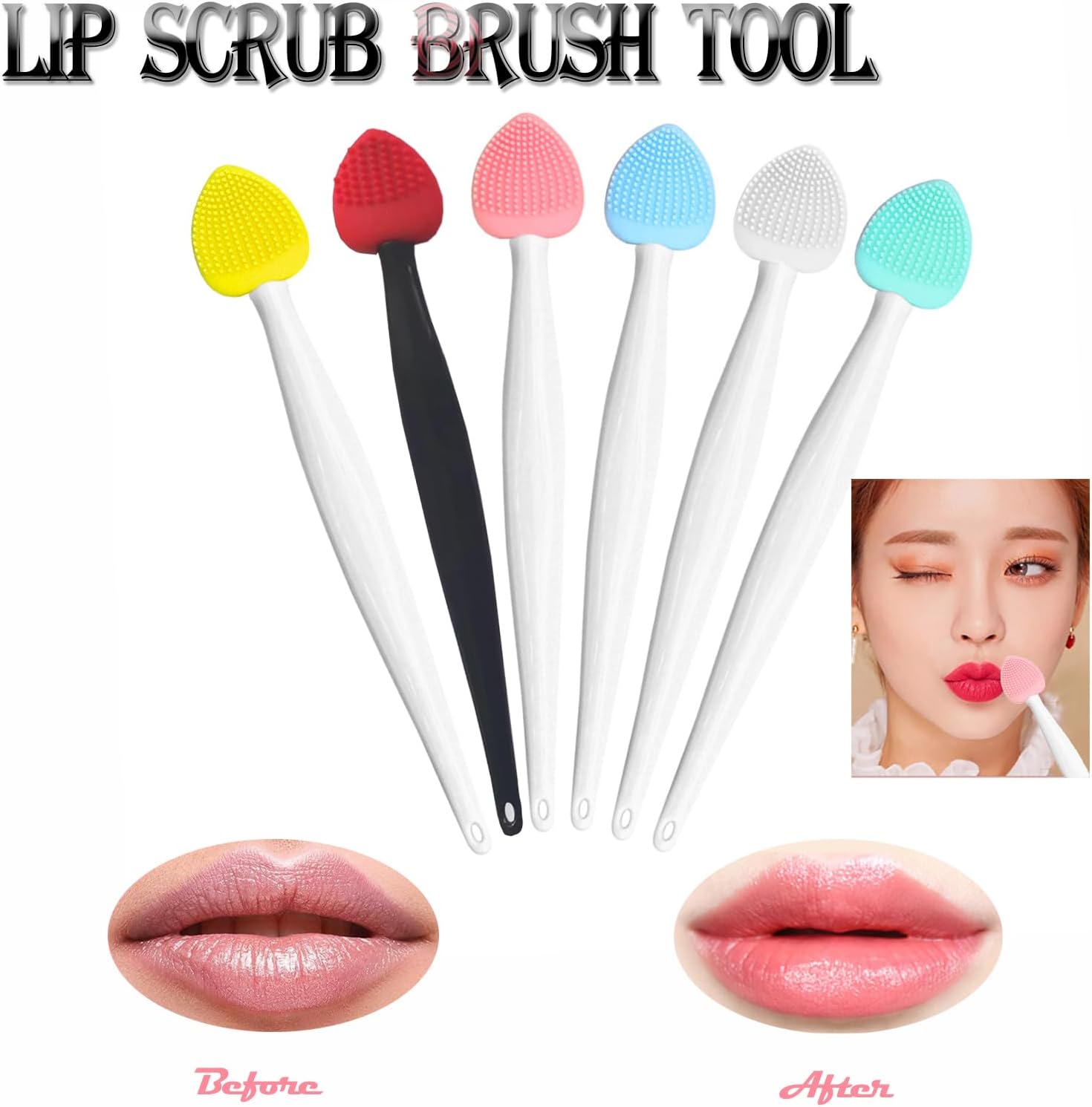 12PCS Lip Scrub Brush Tool,Double-Sided Silicone Exfoliating Lips Brushes Fuller Healthy