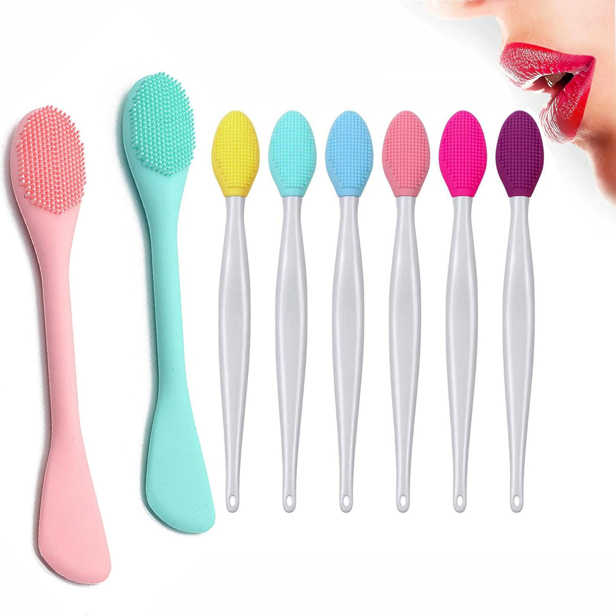 6Pcs Lip Scrub Brush &amp; 2Pcs Silicone Face Mask Applicator Brush,Gentle Exfoliator Scrubber Tool