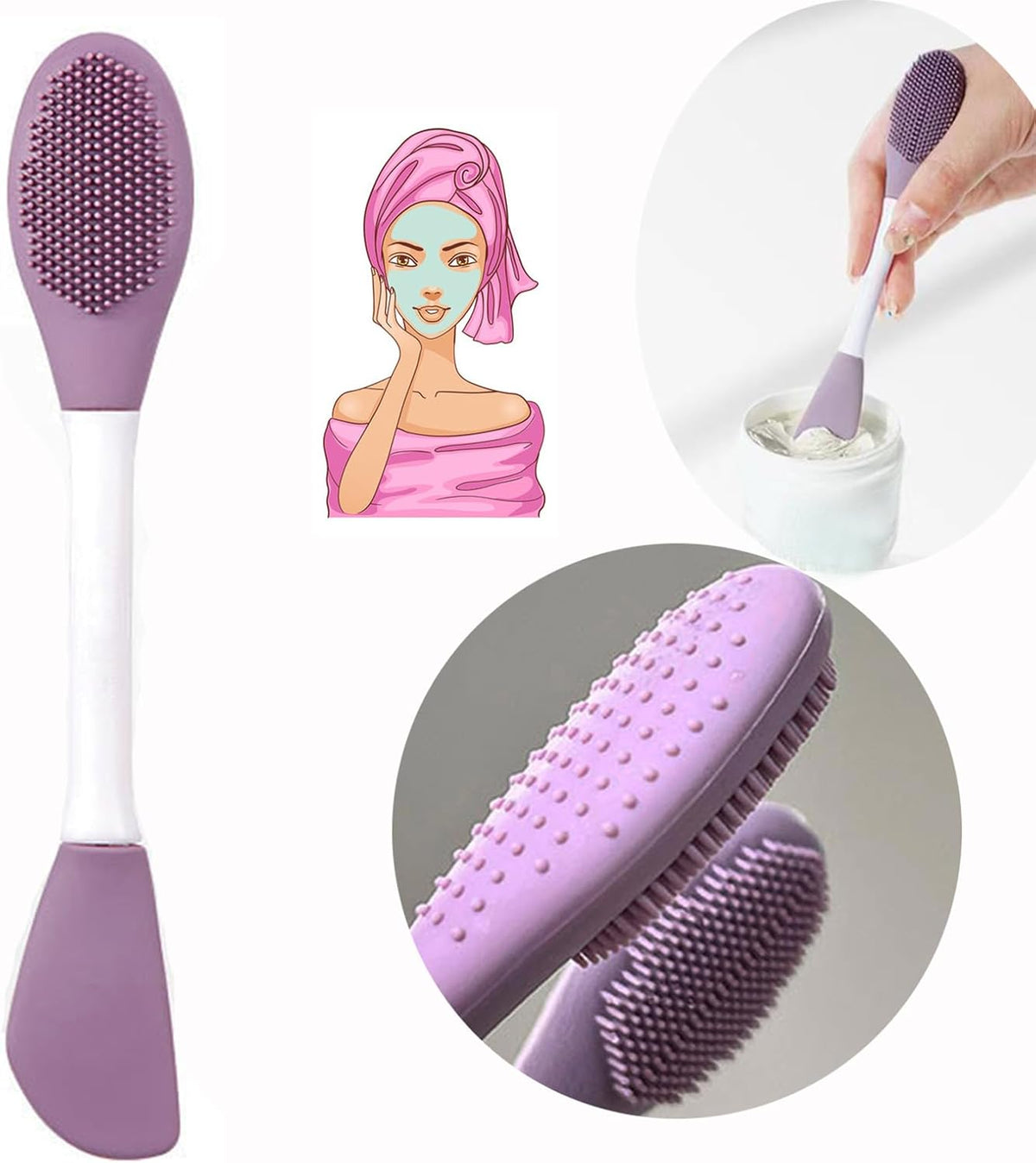 3PCS Double-Ended Silicone Face Mask Brush,Facial Cleansing Brushes,Facial Applicator,3-in-1 Brush Mud/Cream,Soft Makeup Beauty Tools for Apply Cream/Mud