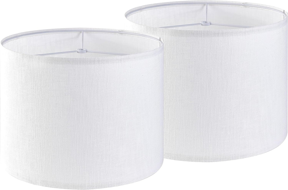 Set of 2 Pure White Linen Drum Lamp Shade 13" Top x Bottom 10" High (Spider) Contemporary Shades for Table Lamps &amp; Bedside Replacement Lampshade - Petluno Assembly is Required White-Texture 13*13*10