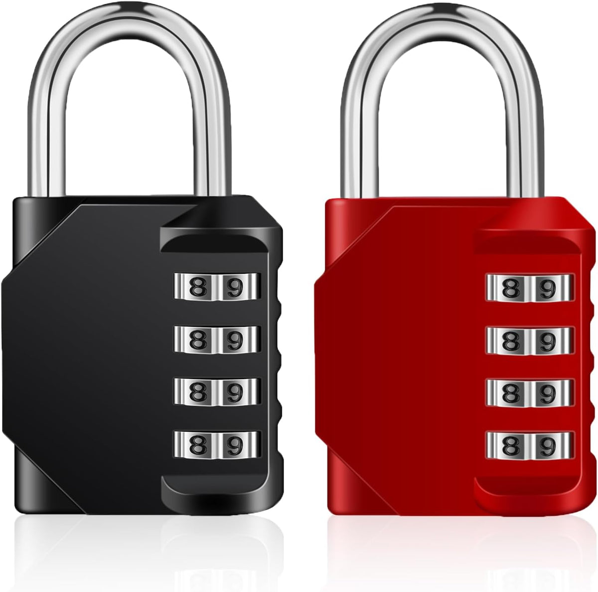 Petluno Padlock Numbers, 4-Digit Combination Lock, Weatherproof Lock for Outdoor Use (Black and Red) 2 Pieces, A-black&amp;red 2P