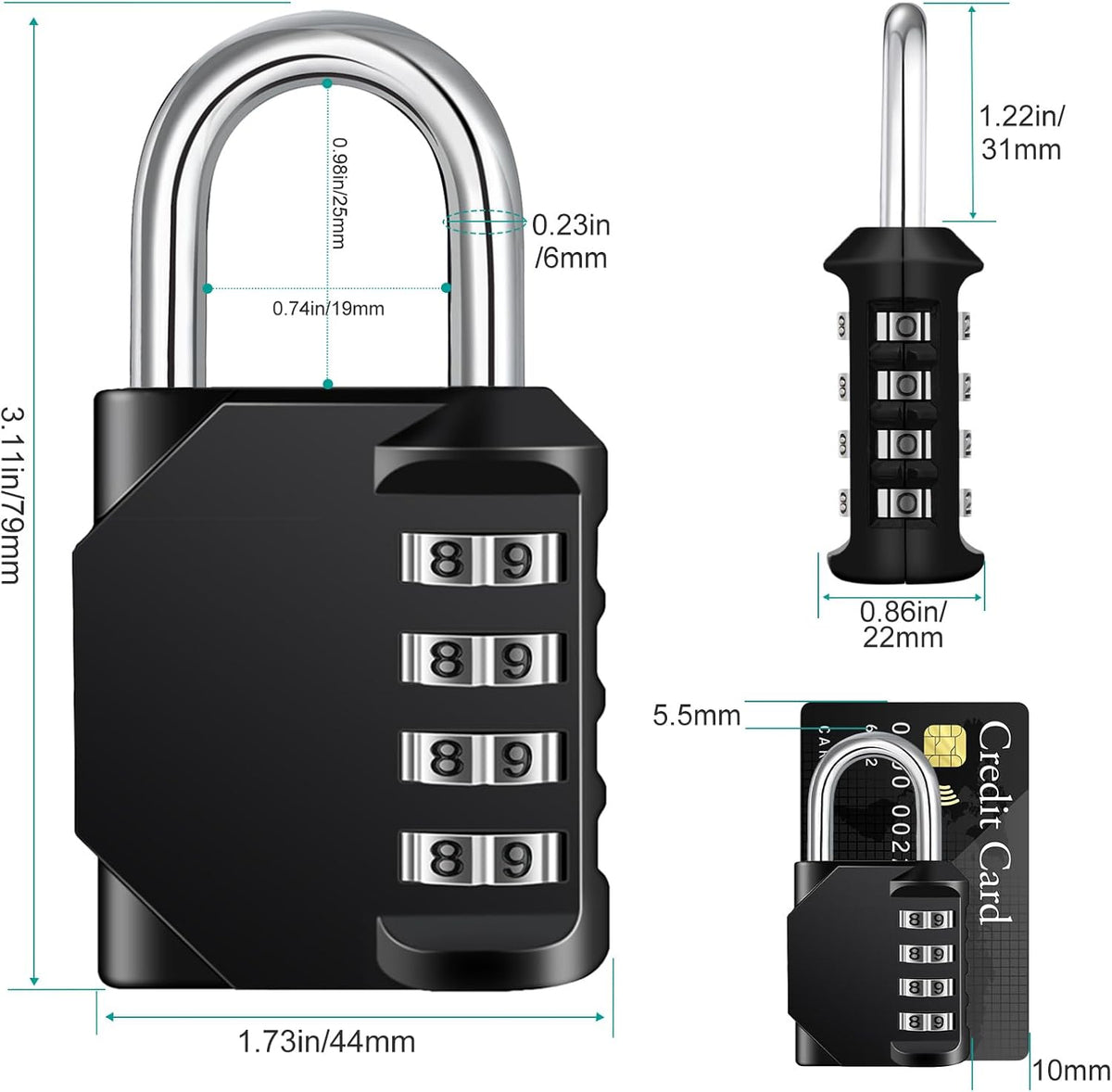 Petluno Padlock Numbers, 4-Digit Combination Lock, Weatherproof Lock for Outdoor Use (Black and Red) 2 Pieces, A-black&red 2P