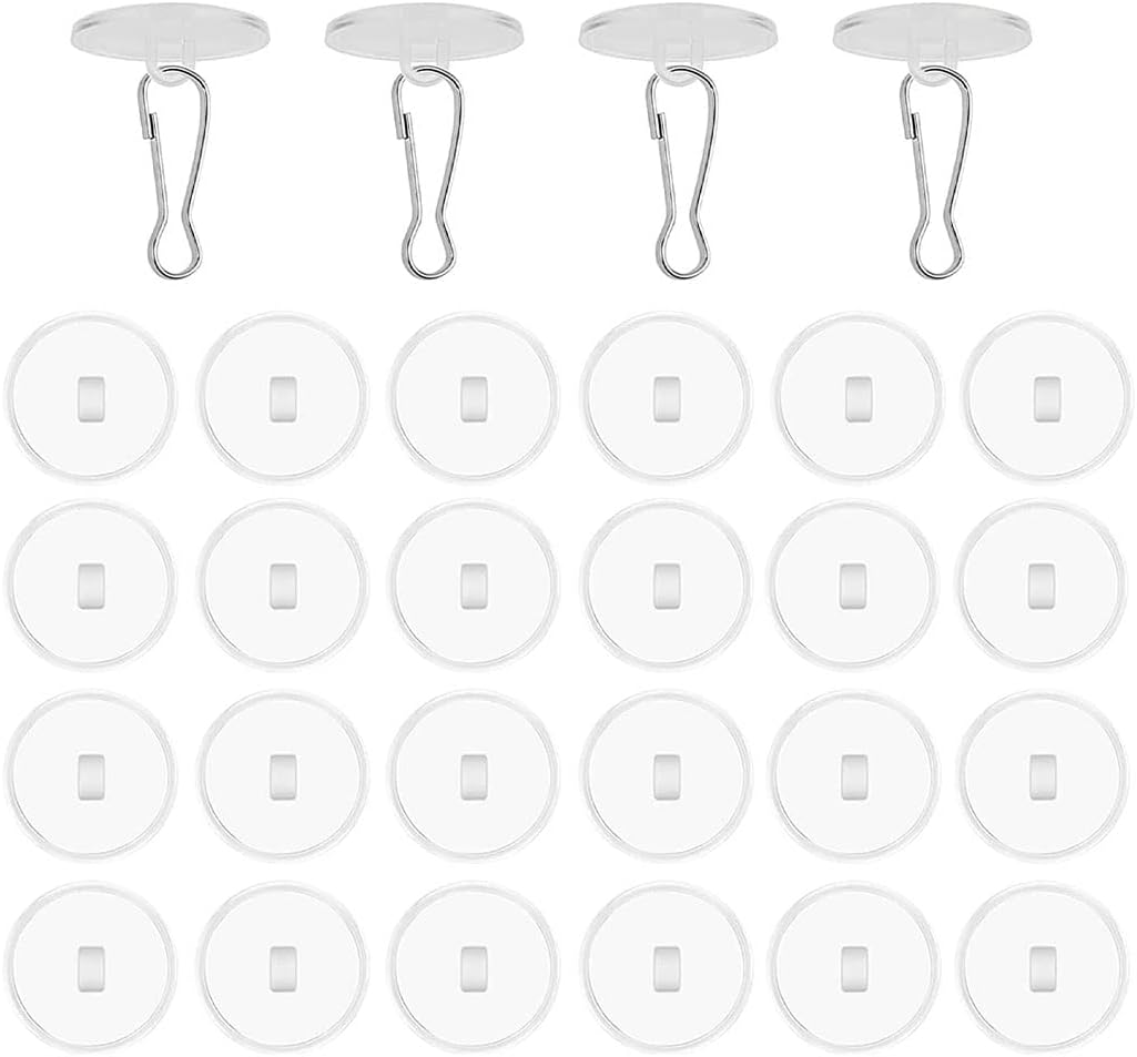 30 Pieces Clear Self-Adhesive Ceiling Hooks, No-Drill Ceiling Hooks, Sticky Hooks with Flagpole Clips for Bedroom, Bathroom, Kitchen, Bedroom Wall, Carnival Item