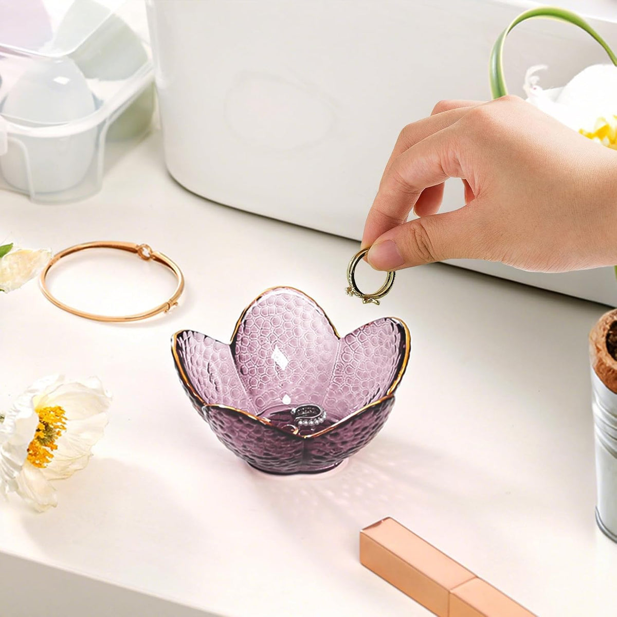 Gifts For Women Trinket Dish Unique Birthday New Home Her Jewellery Tray Cute Room Decor Aesthetic Bedroom Accessories Ring Holders Small Friendship Christmas House Warming Purple-9cm