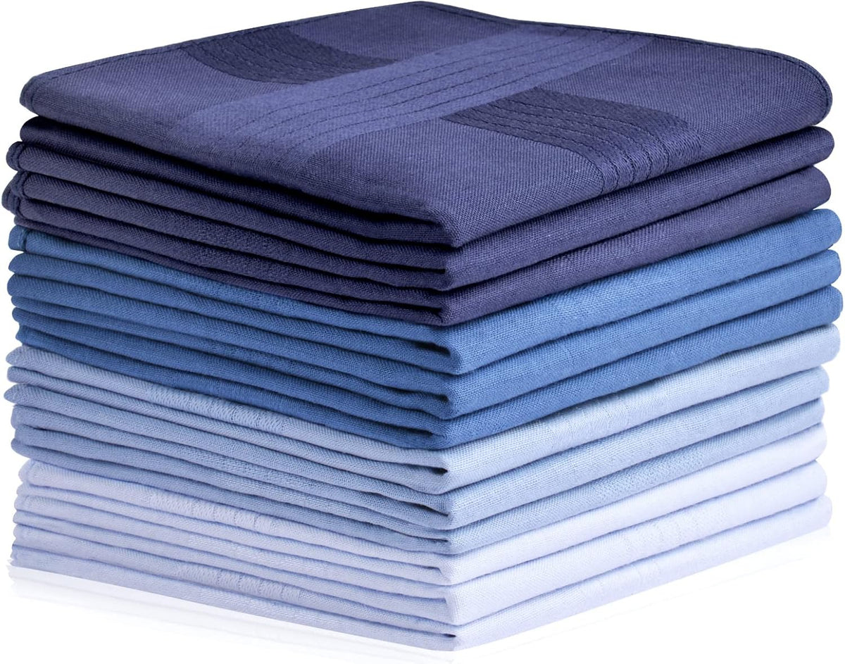 Petluno Men's Cotton Gents Hankies Set, 12 Pack Large Handkerchiefs, Premium Pocket Squares for Men &amp; Women, Classic Grooms, Weddings, Prom, Party 12PCS-4 Colors-D