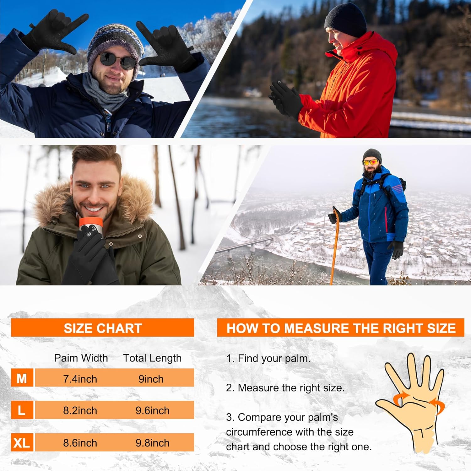 Petluno Winter Warm Gloves, Windproof Water-Resistant Thermal Gloves Anti-slip Touch Screen Cycling for Men Women Hiking Climbing Riding Bike Outdoor Sports Black M