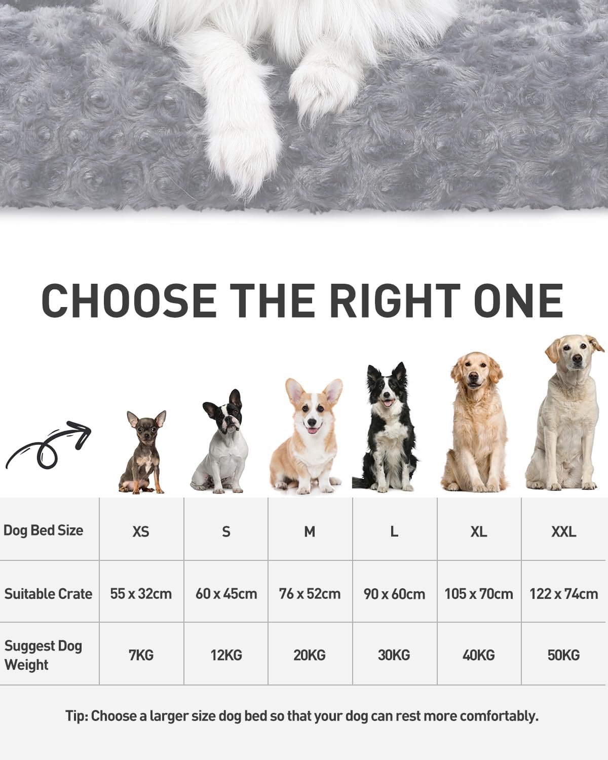 Petluno Large Dog Bed Washable, Calming Crate Mattress with Non Skid Bottom, Fluffy Anti Anxiety Beds, Pet Pillow Cushion, Dark Grey, 90x60x8cm Grey 90 x 60 8 cm (L W H)