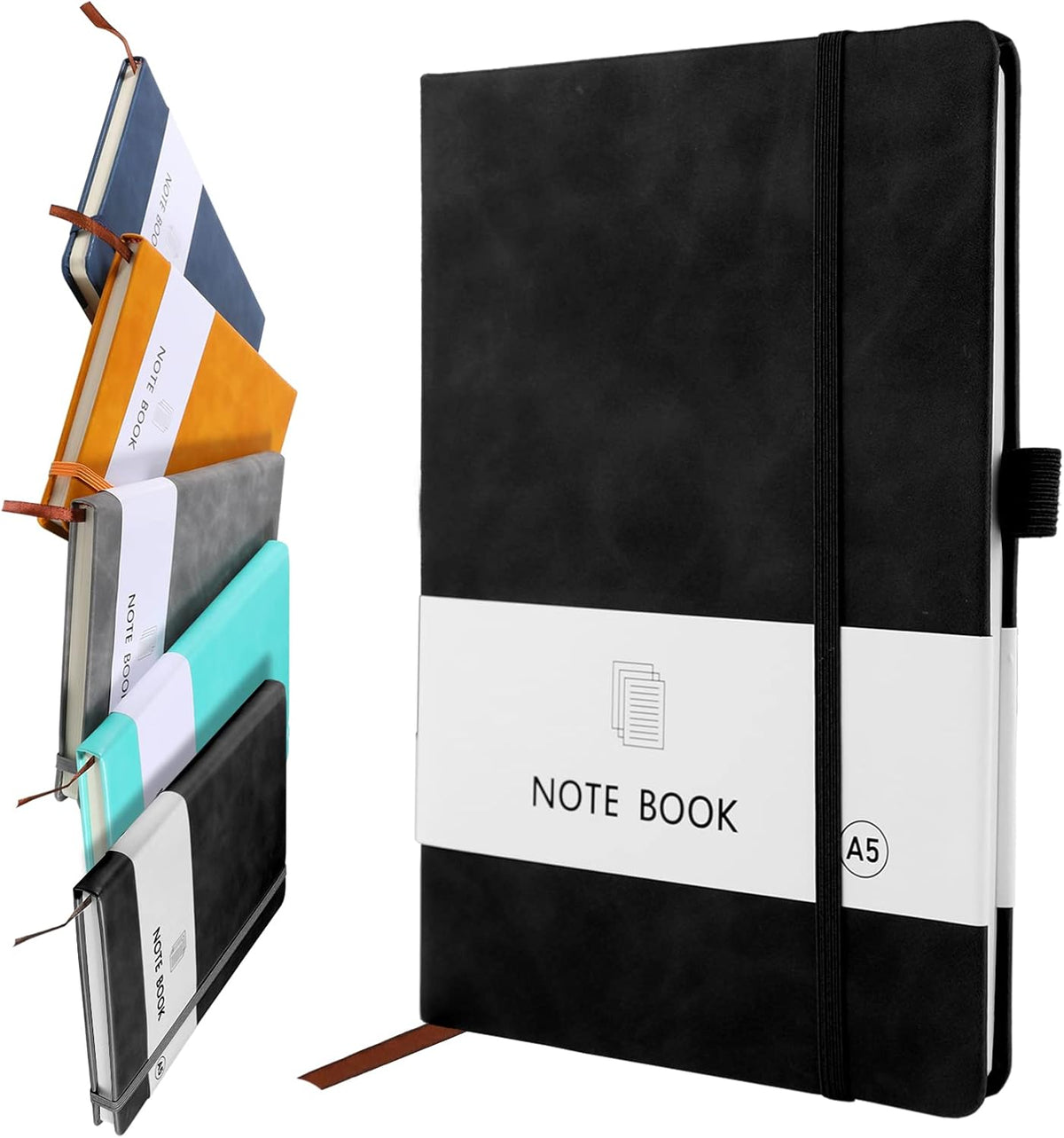 A5 Notebook, Notebook Note Book Pad Journal Notepad PU Leather for Office School Home Business Writing &amp; Taking 200 Pages (100 Sheets)- Black