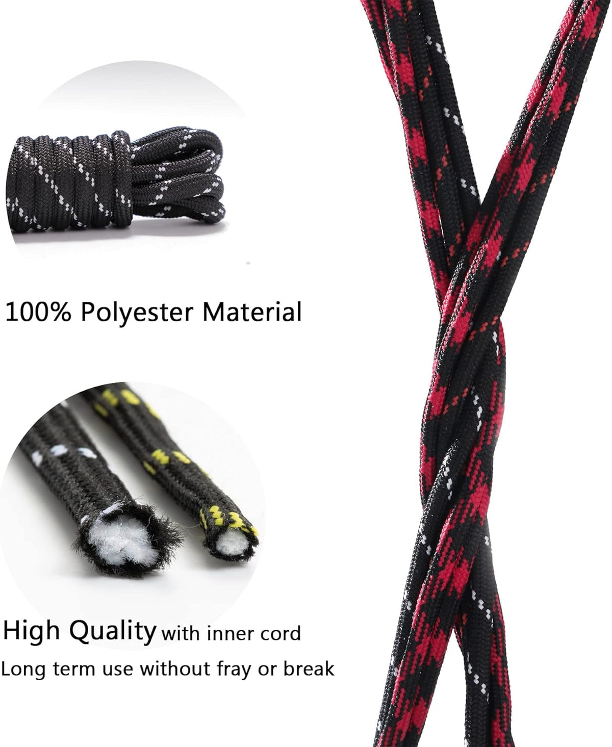 Round Work Boot Laces - Heavy Duty, Thick Replacement for Men, Women, Adults Walking, Hiking, Steel Toe, Safety, Hunting Boots Black/Brown 29" ( 75 cm )