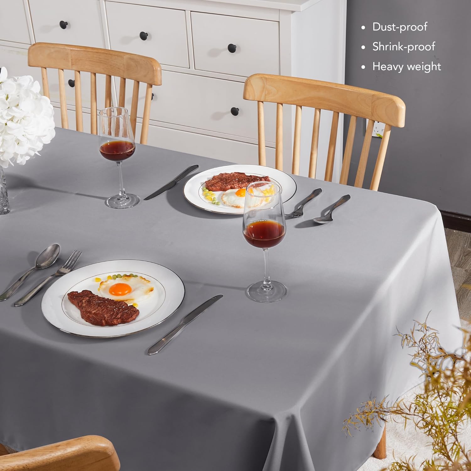 Petluno Oxford Decorative Table Cloth Rectangle Water Resistant Tablecloth for Home 137x200cm(54x79in) Grey 79 x 54 inch (Rectangular)