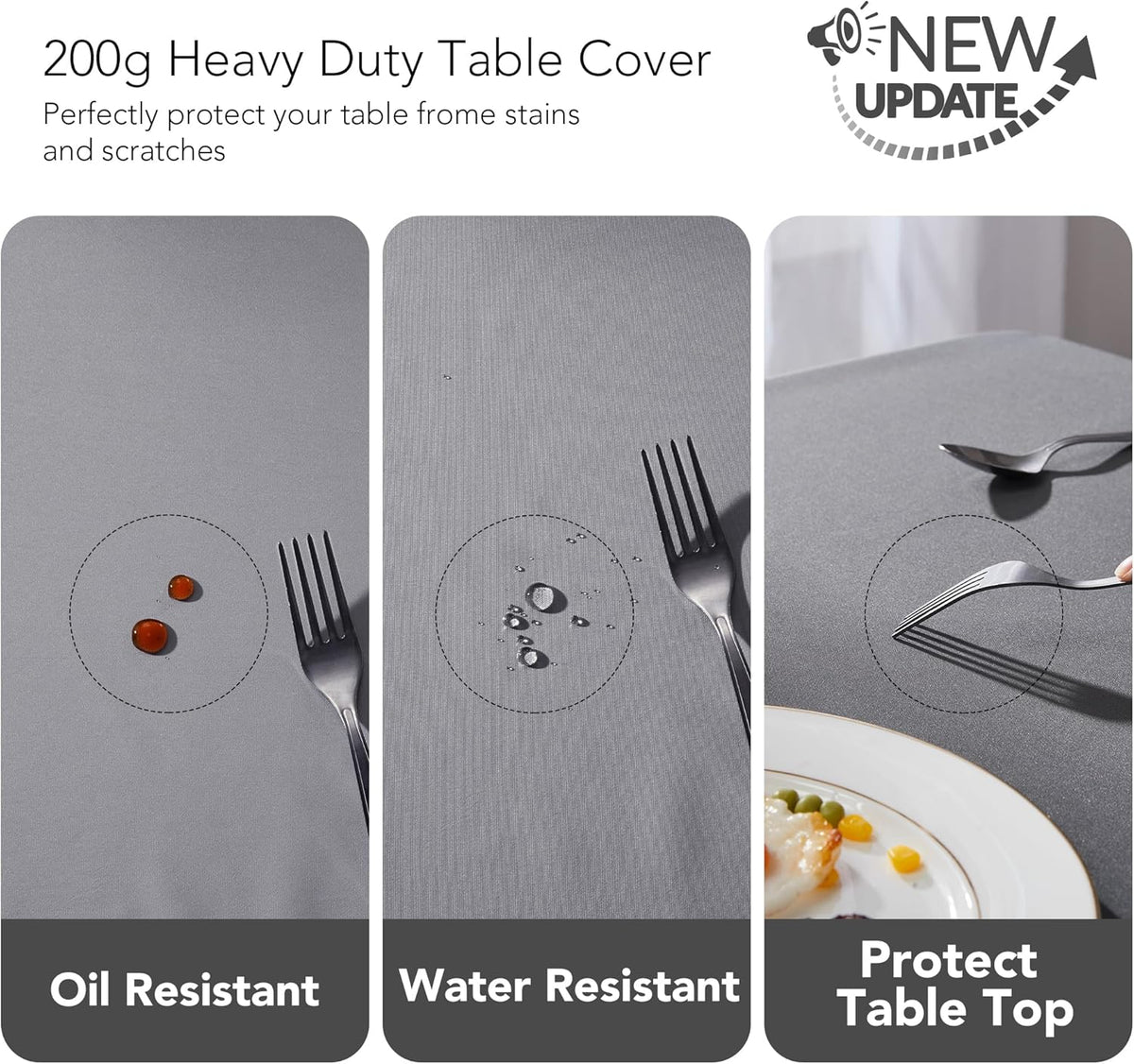 Petluno Oxford Decorative Table Cloth Rectangle Water Resistant Tablecloth for Home 137x200cm(54x79in) Grey 79 x 54 inch (Rectangular)