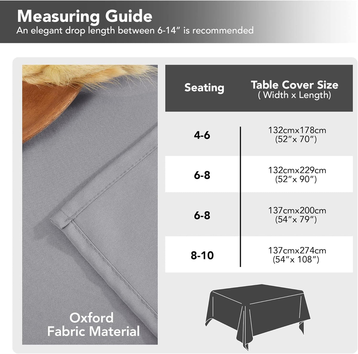 Petluno Oxford Decorative Table Cloth Rectangle Water Resistant Tablecloth for Home 137x200cm(54x79in) Grey 79 x 54 inch (Rectangular)