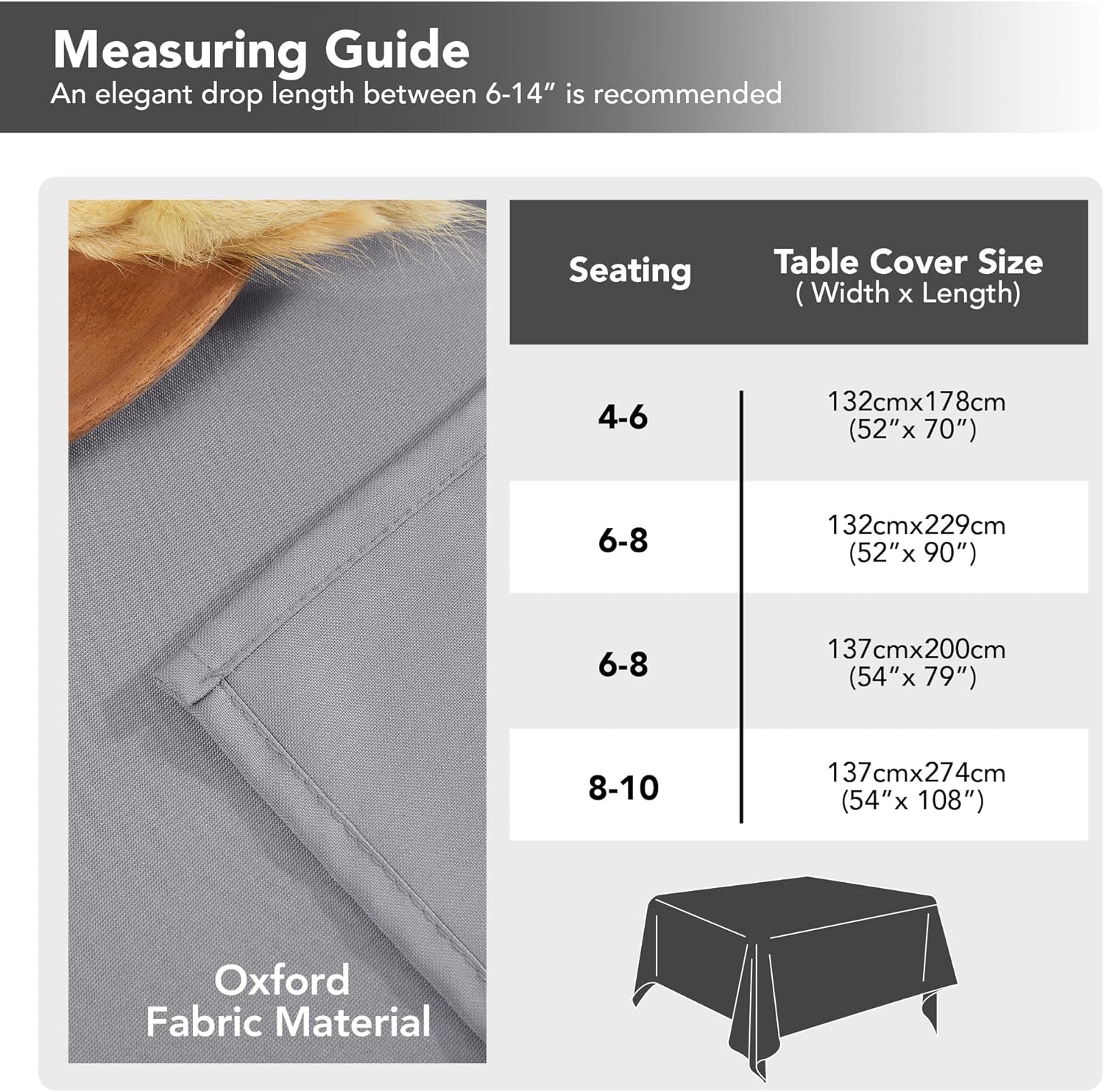 Petluno Oxford Decorative Table Cloth Rectangle Water Resistant Tablecloth for Home 137x200cm(54x79in) Grey 79 x 54 inch (Rectangular)