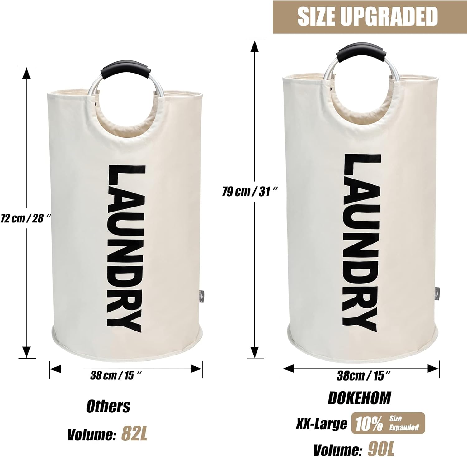 Petluno 90L Large Laundry Basket, Collapsible Bag, Freestanding Tall Clothes Hamper, Foldable Washing Bin (Beige) Beige