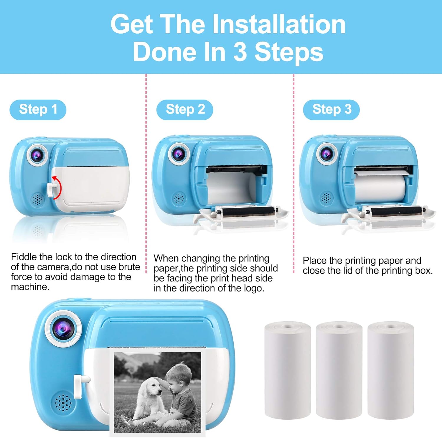 Thermal printing paper refill 5.7*3.0 CM for kids' instant cameras, width 5.7 cm, white, inkless (5 rolls) white