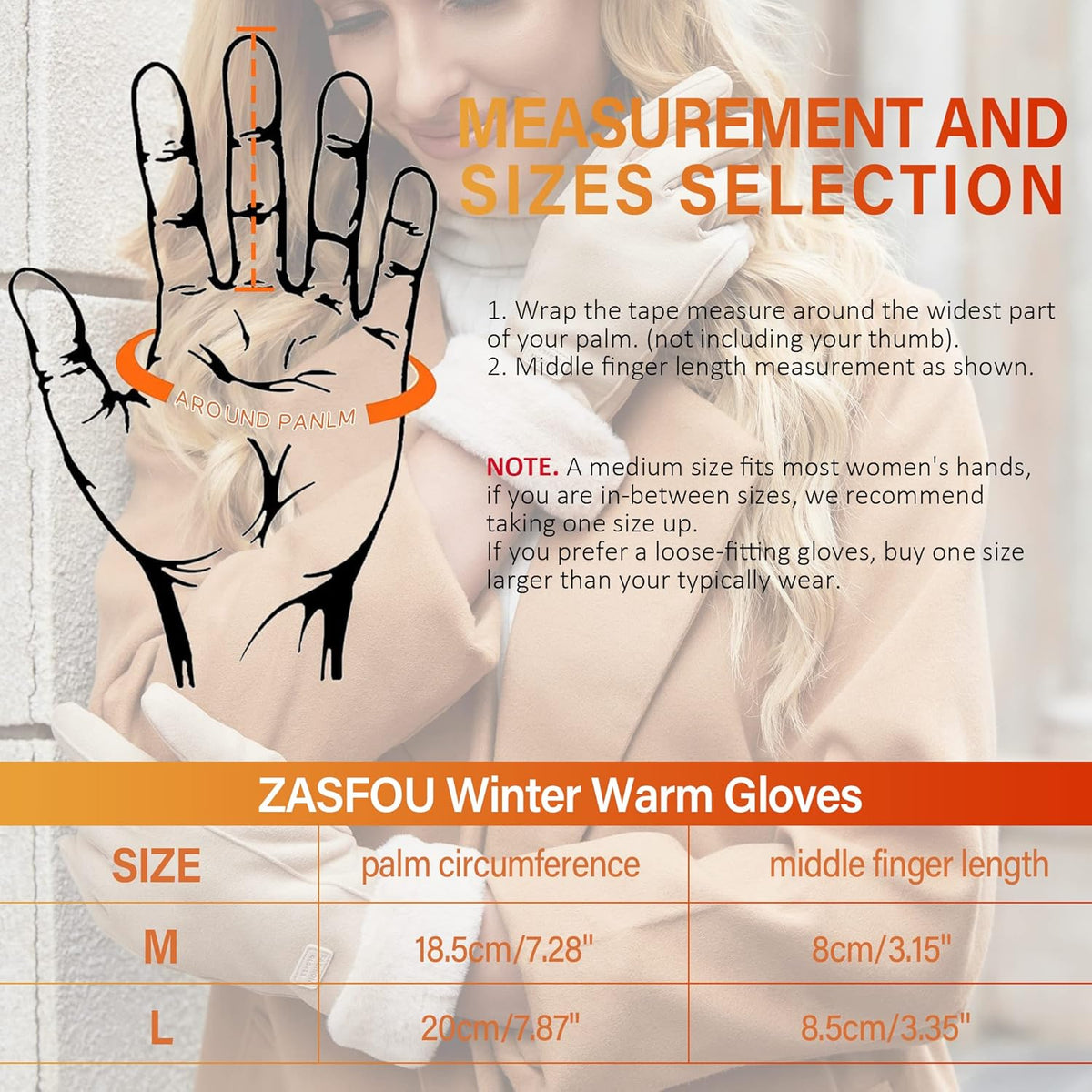 Warm women's winter gloves with thermal fleece text Black M
