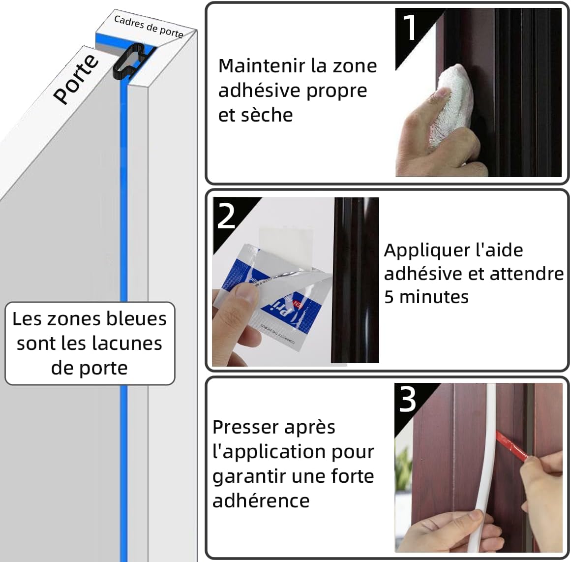 Combined French Door Thermal and Acoustic Insulation Seal, Self-Adhesive Rubber Entry Weatherstrip, PVC Cold Insulation Draught Excluder, Weather Stripping Door Seal (6M, D-White) D-white 6M
