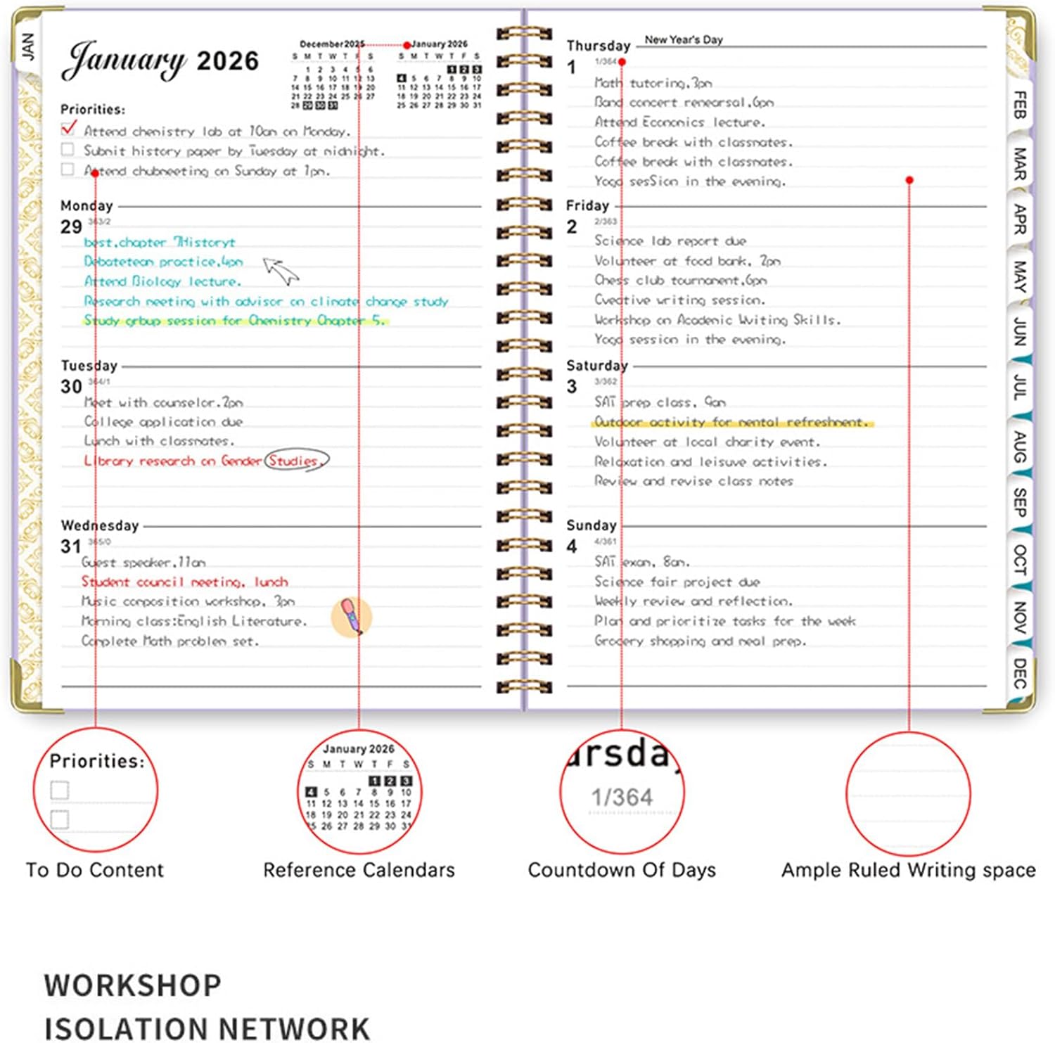 2026 Weekly and Monthly Planner, Jan-Dec, Spiral-Bound with Tabs, Inner Pocket, 6.2" x 8.5" Year Planner Calendar (Purple, 8.5")