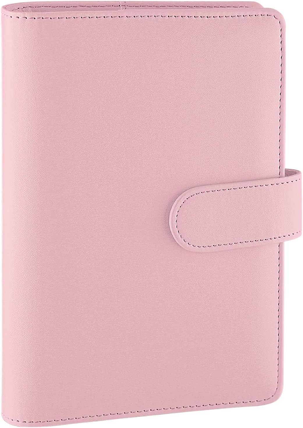 Petluno A6 PU Leather Notebook Binder 6 Ring Refillable Budget Cover for Refill Paper, Loose Leaf Personal Planner Organizer with Magnetic Buckle School, Office, Travel &amp; Photocard, Pink