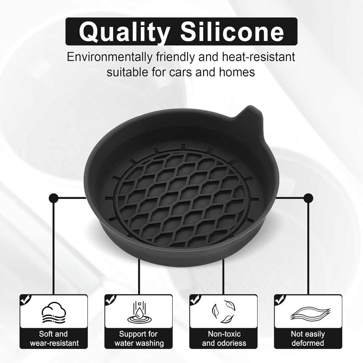 Petluno Car Cup Holder Coaster, Silicone Insert, Universal Non-Slip Holders, Interior Accessories for Women and Men, 4 Pack Black