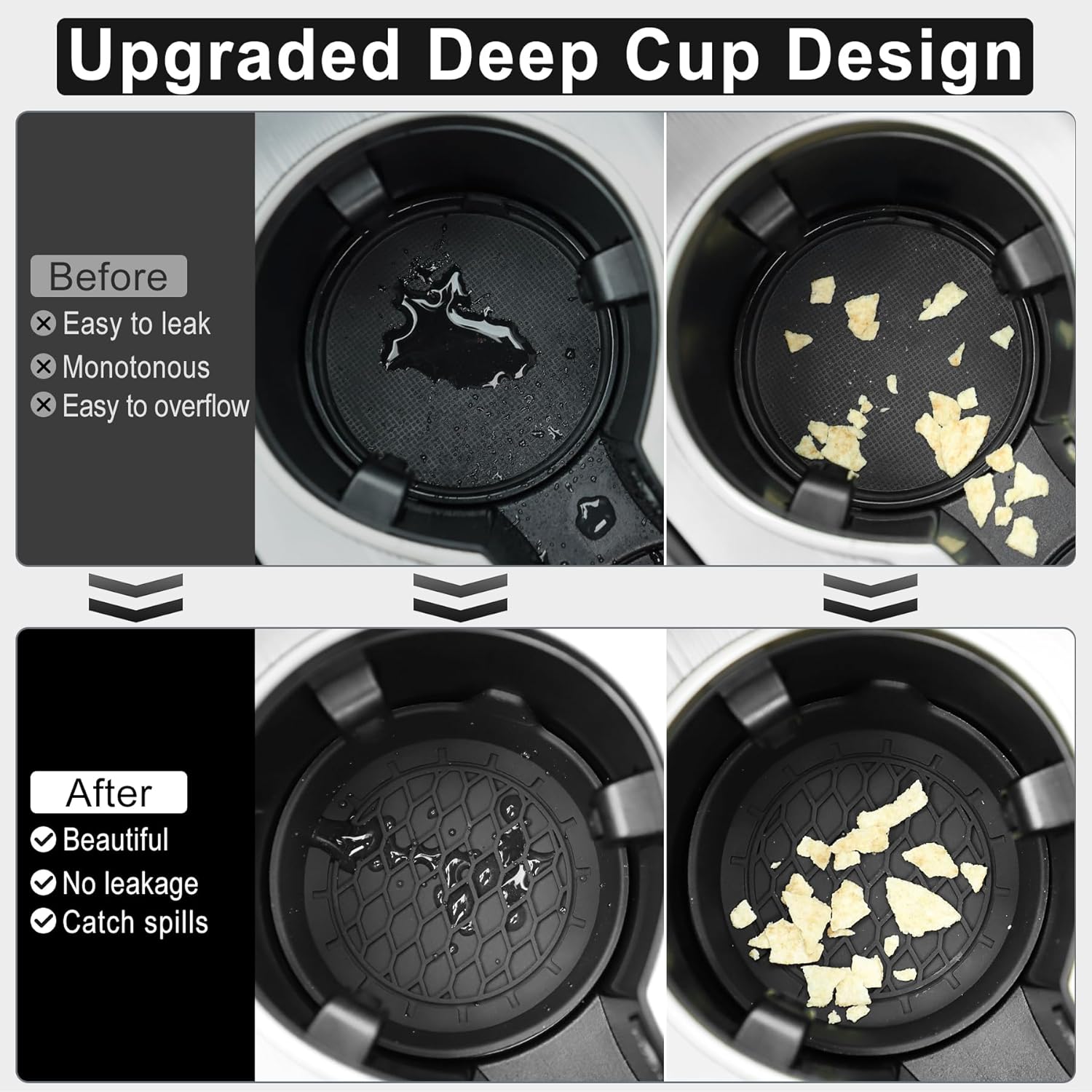Petluno Car Cup Holder Coaster, Silicone Insert, Universal Non-Slip Holders, Interior Accessories for Women and Men, 4 Pack Black