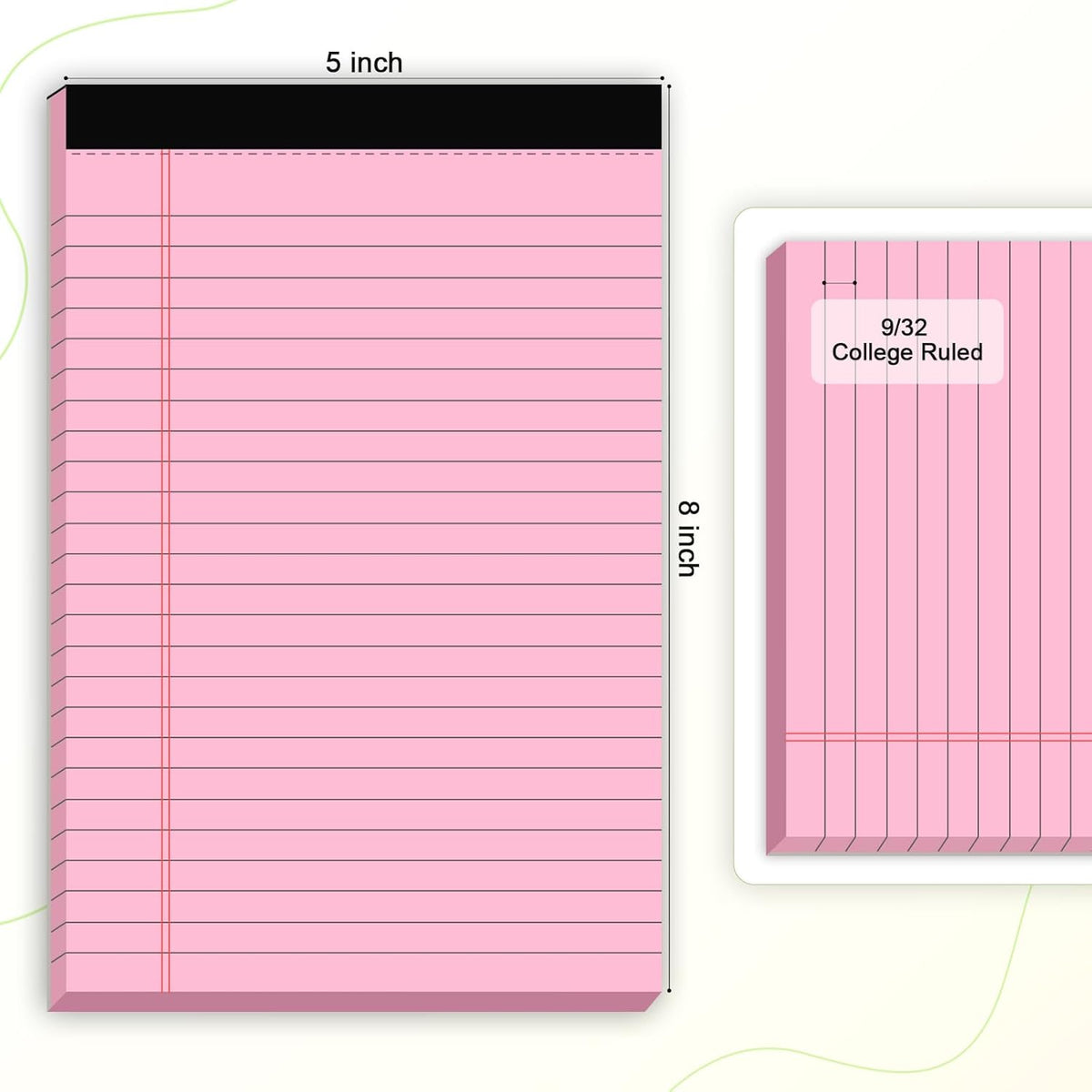 5pcs Small Note Pads 5x8 Notebook College Ruled Legal Color Notepads 5 Pack Study Back Writing x 8 Perforated Narrow of Paper for School & Office Supplies 30 Sheets/Pack Multicolor