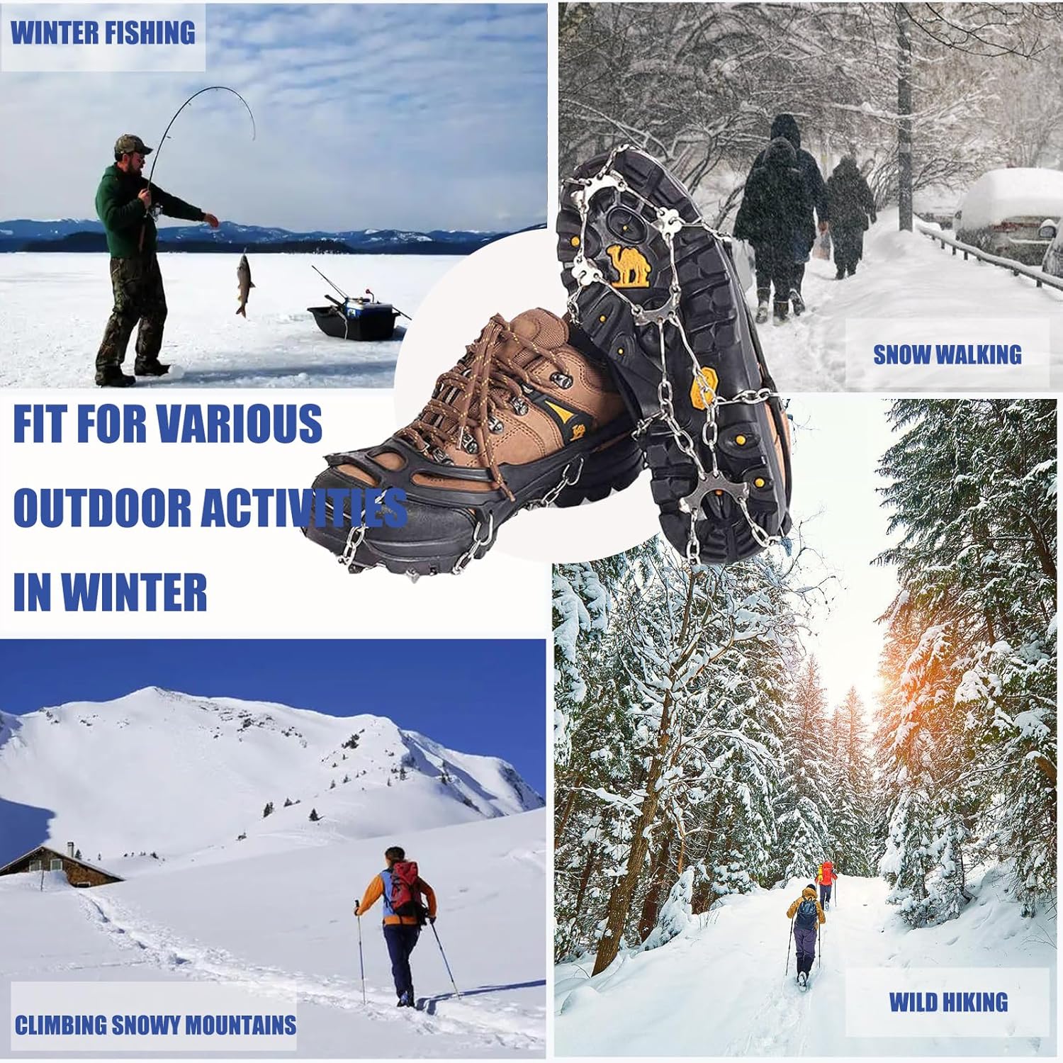 Grödel Stijgijzers for hiking boots with 10 teeth, crampons, shoe spikes, winter, anti-slip shoe spikes for men, women, adults, suitable for walking, trail running,