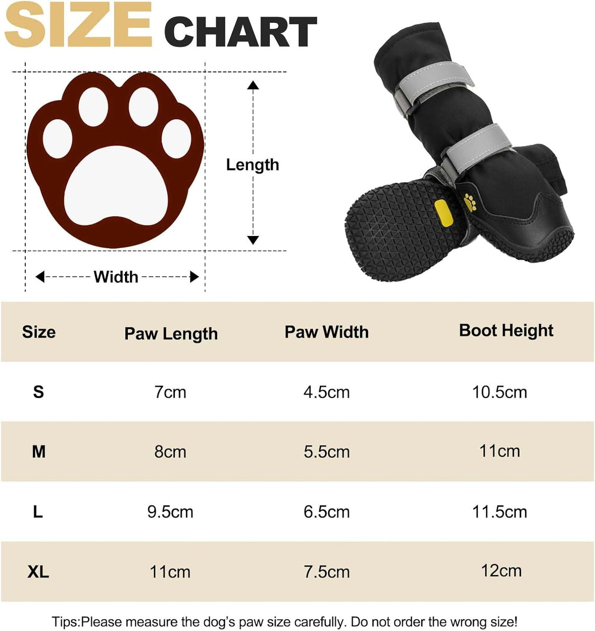 Anti-slip dog shoes with reflective strips, high waterproof dog boots, durable leather rubber sole dog paw protectors for small, medium and large dogs, 4 pieces (XL, black)