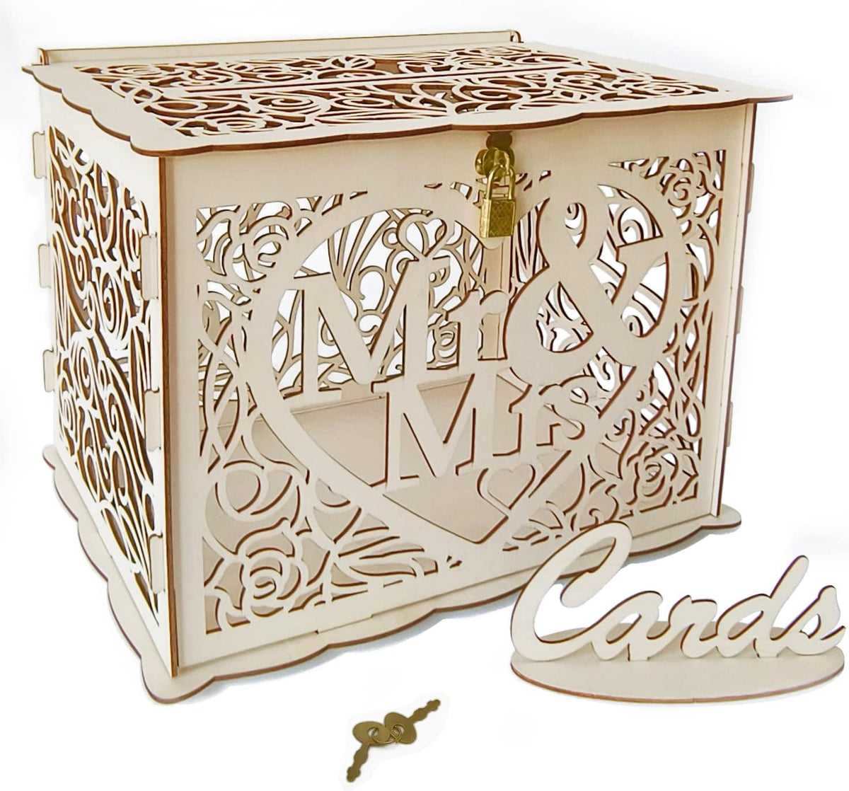 Petluno Latest design letterbox wedding gift vouchers box vintage large DIY wooden cards box money box with lock for birthday babyshower anniversary (Mr &amp; Mrs, yellow) yellow